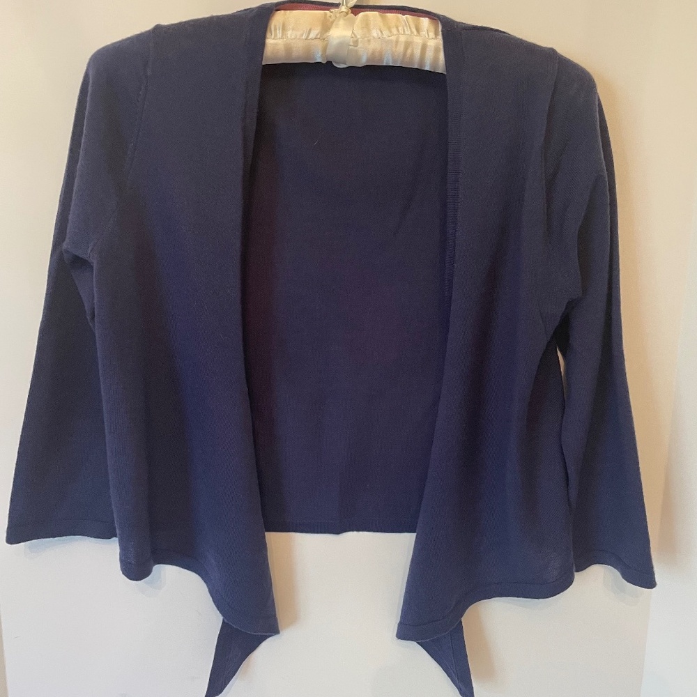 Boden 100% Wool Tie Front Cardigan US 4 French Blue Cropped